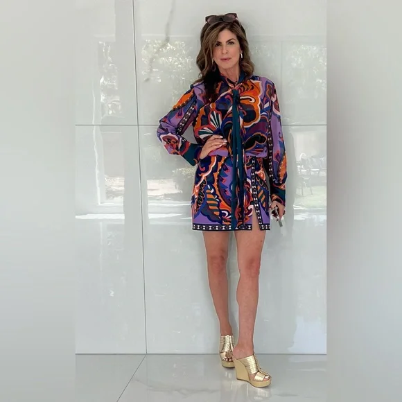 ZARA PUCCI PRINT Vibrant Paisley Open Front long sleeve mini dress medium - Picture 2 of 10